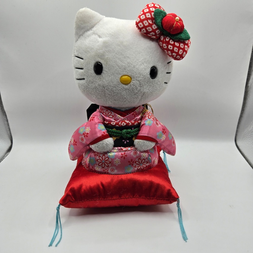 Sanrio Hello Kitty Plush Doll Pink Kimono Red Cushion‎ 2012 Rare HTF